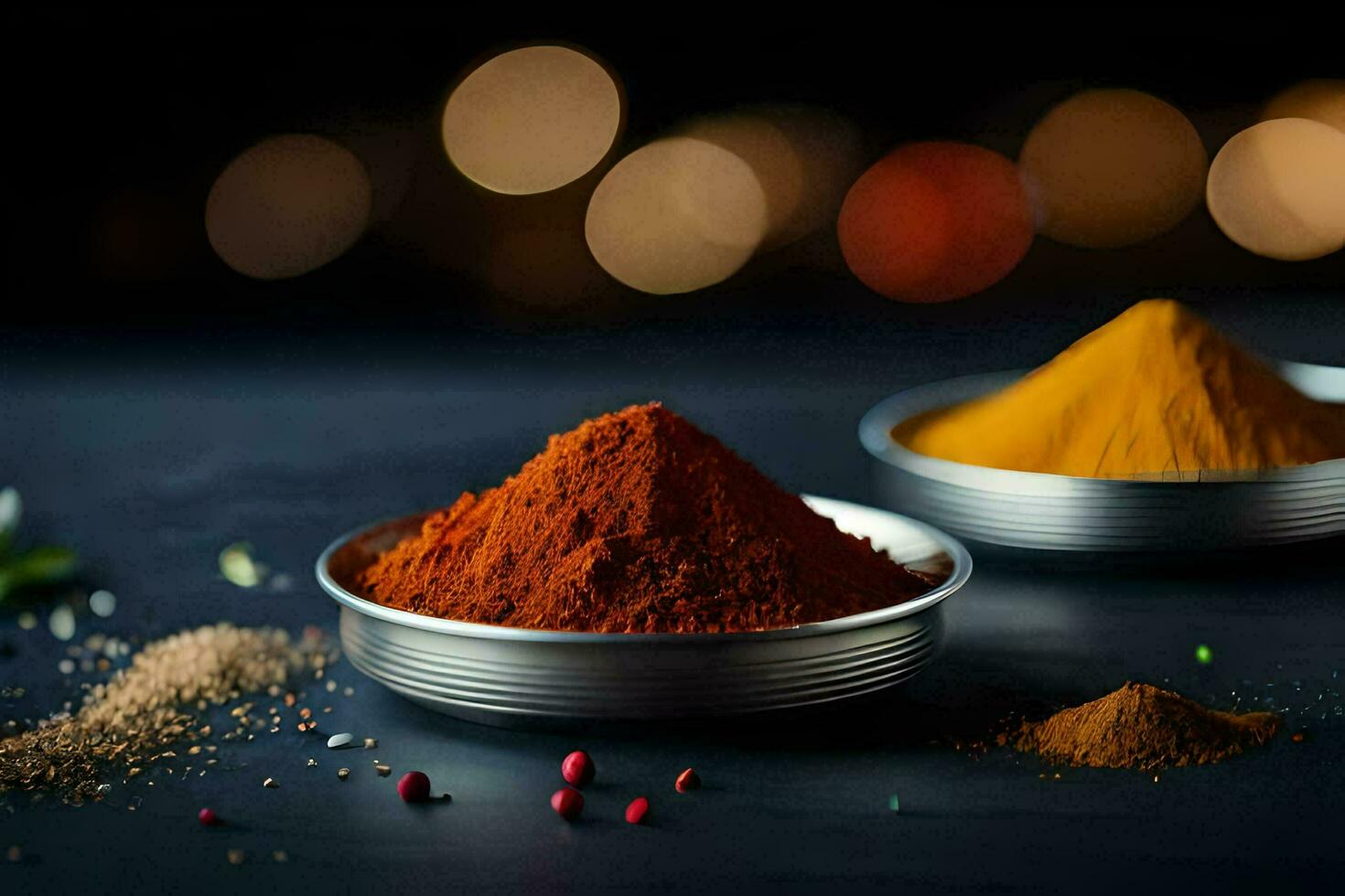 spices in bowls on a dark table. AI-Generated photo