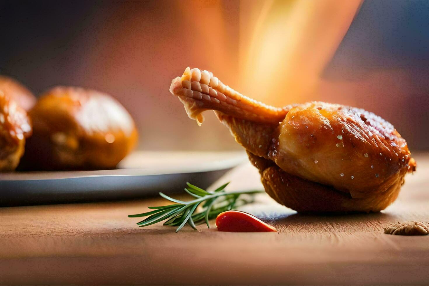 a plate of chicken wings on a table. AI-Generated photo