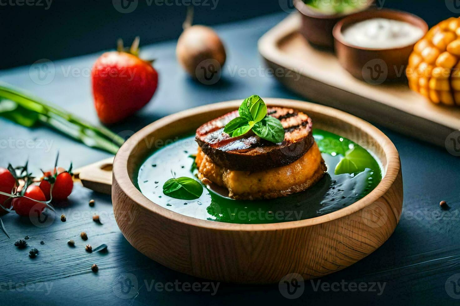 a bowl of food with a meat and vegetables. AI-Generated photo