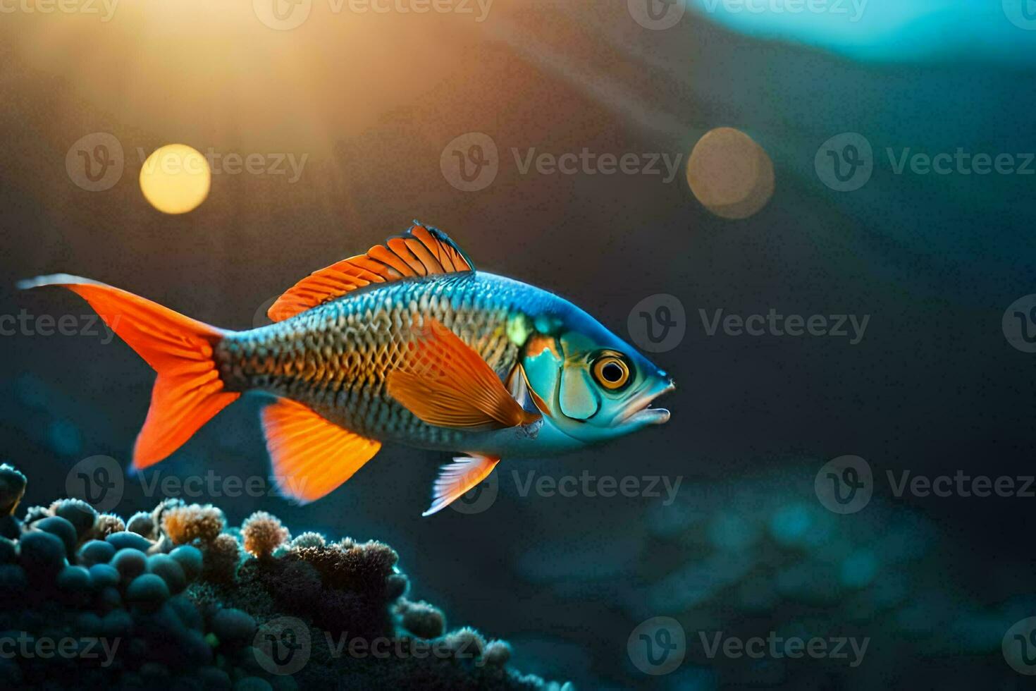 a fish with bright colors swimming in the ocean. AI-Generated photo