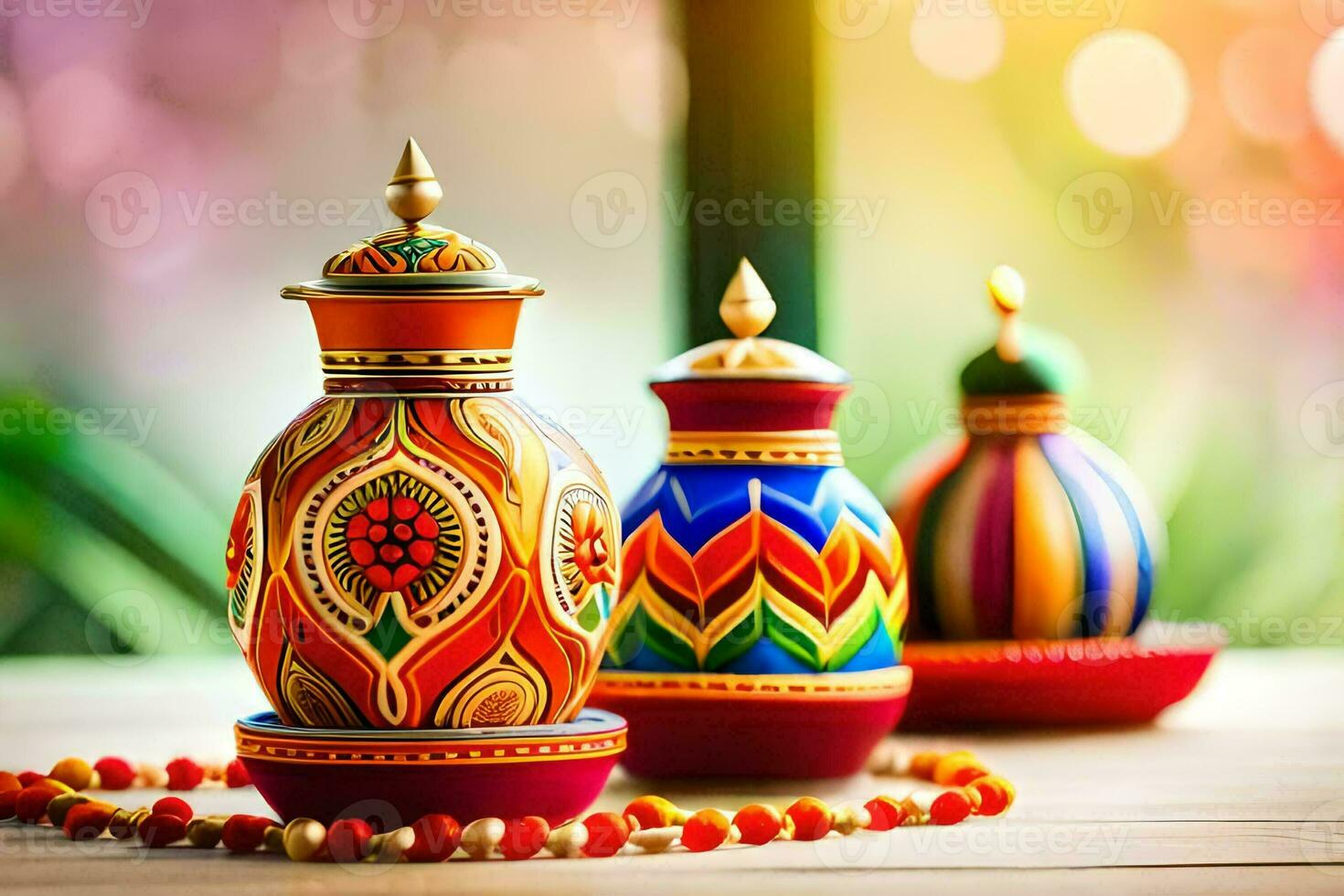 colorful vases with colorful designs on them. AI-Generated photo