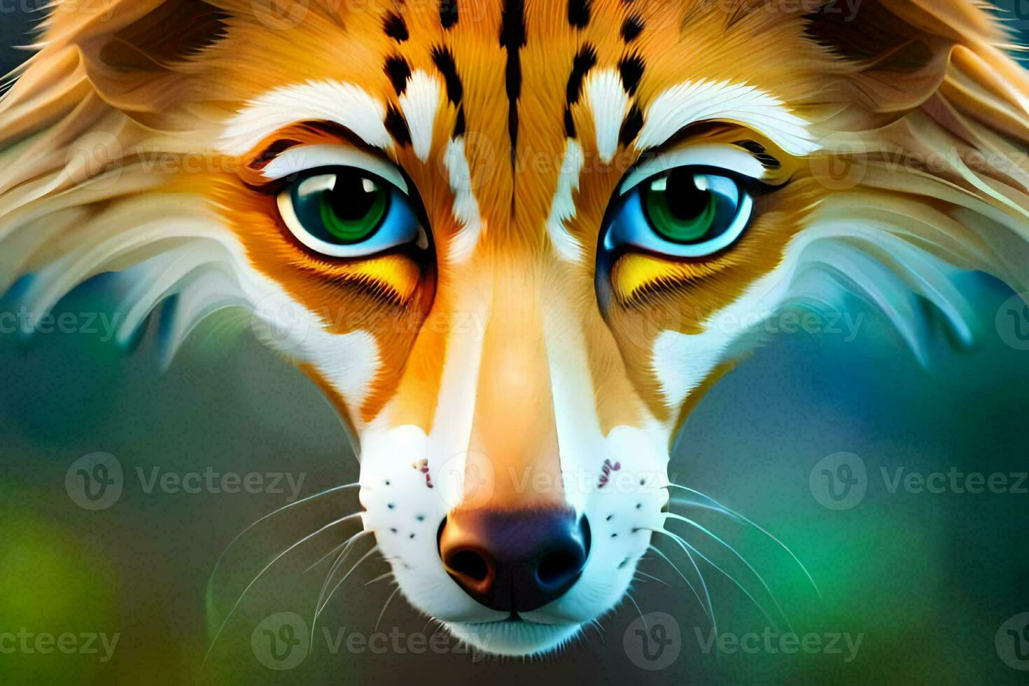 a digital painting of a fox's face. AI-Generated photo