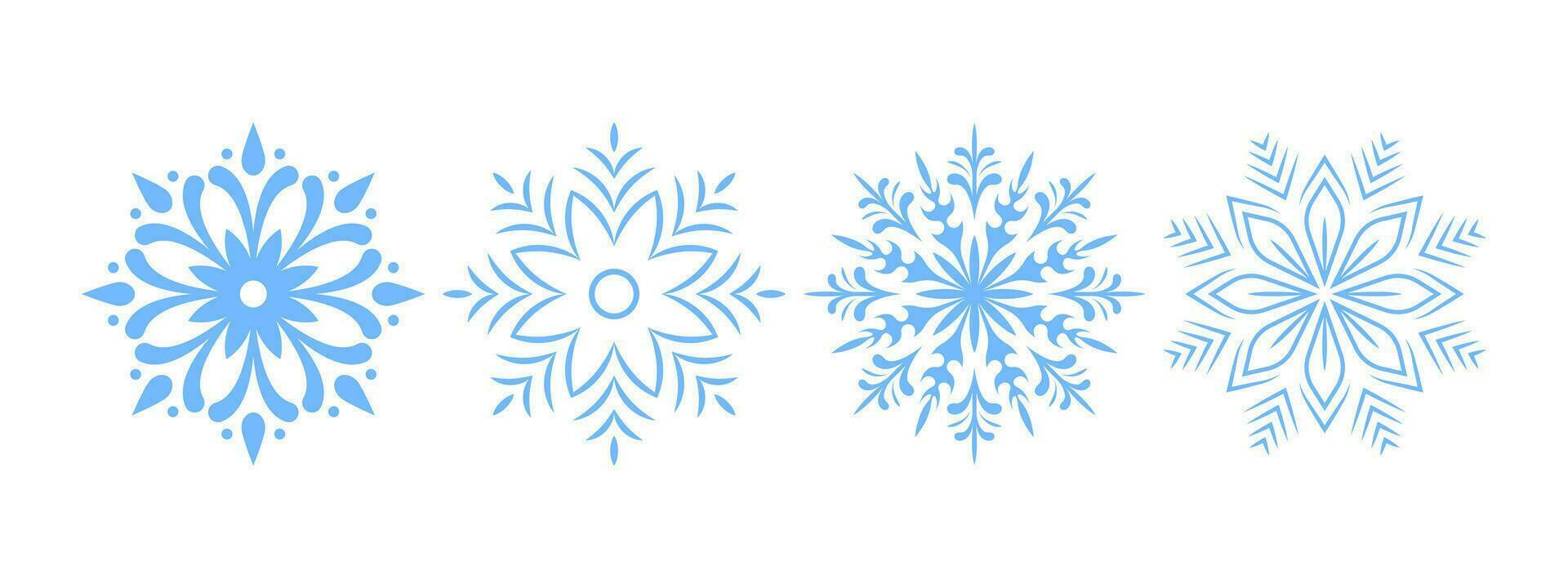 Snowflakes. Light blue snowflakes set. Snowflake different icons. Vector scalable graphics