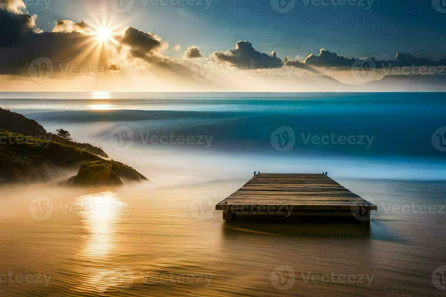 the sun rises over the ocean in this photo. AI-Generated photo