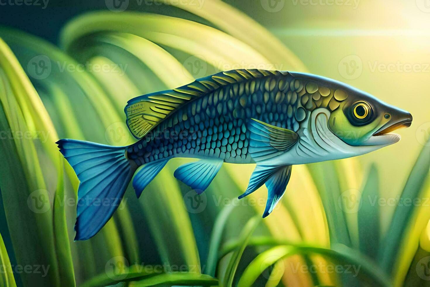 fish in the grass with sunlight. AI-Generated photo