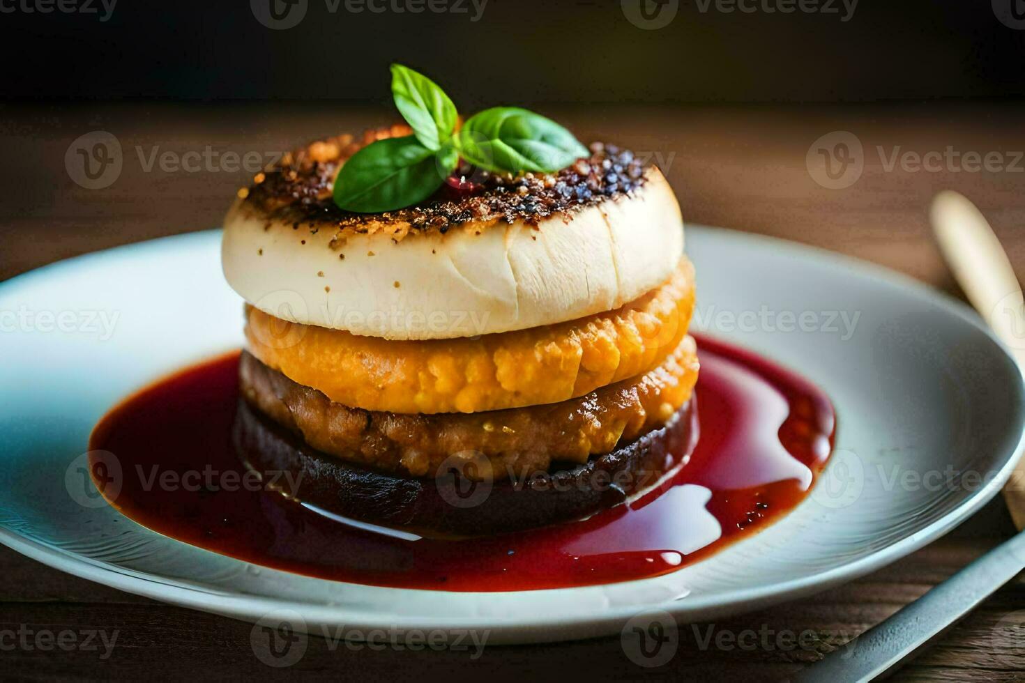 a stack of food on a plate. AI-Generated photo