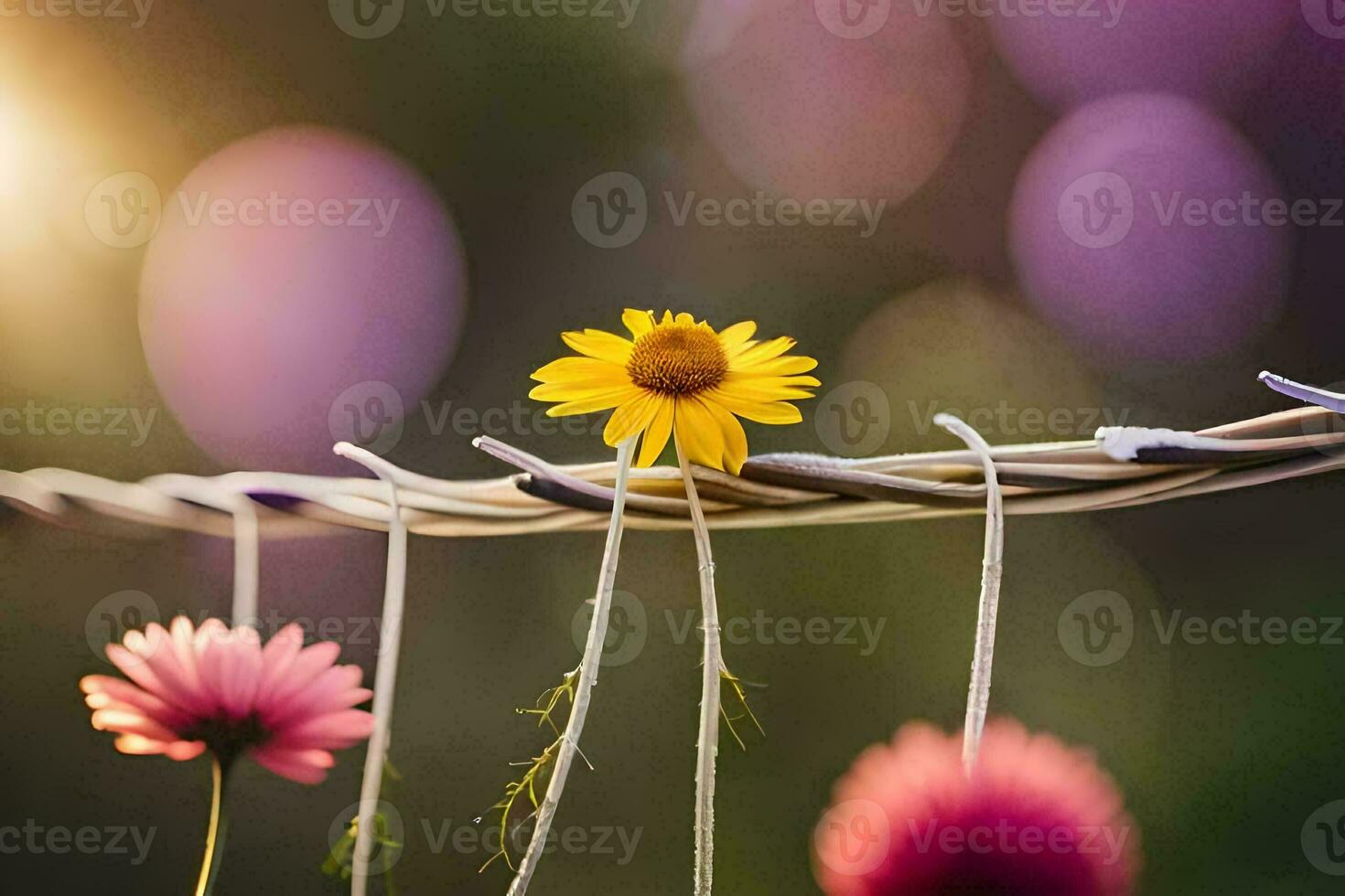a flower on a barbed wire fence. AI-Generated photo