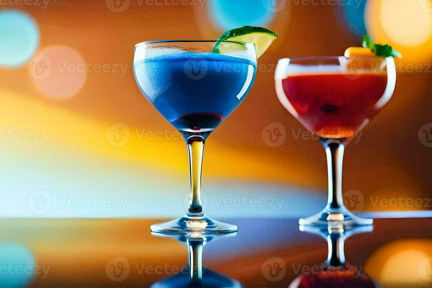 two glasses of cocktails on a table. AI-Generated photo