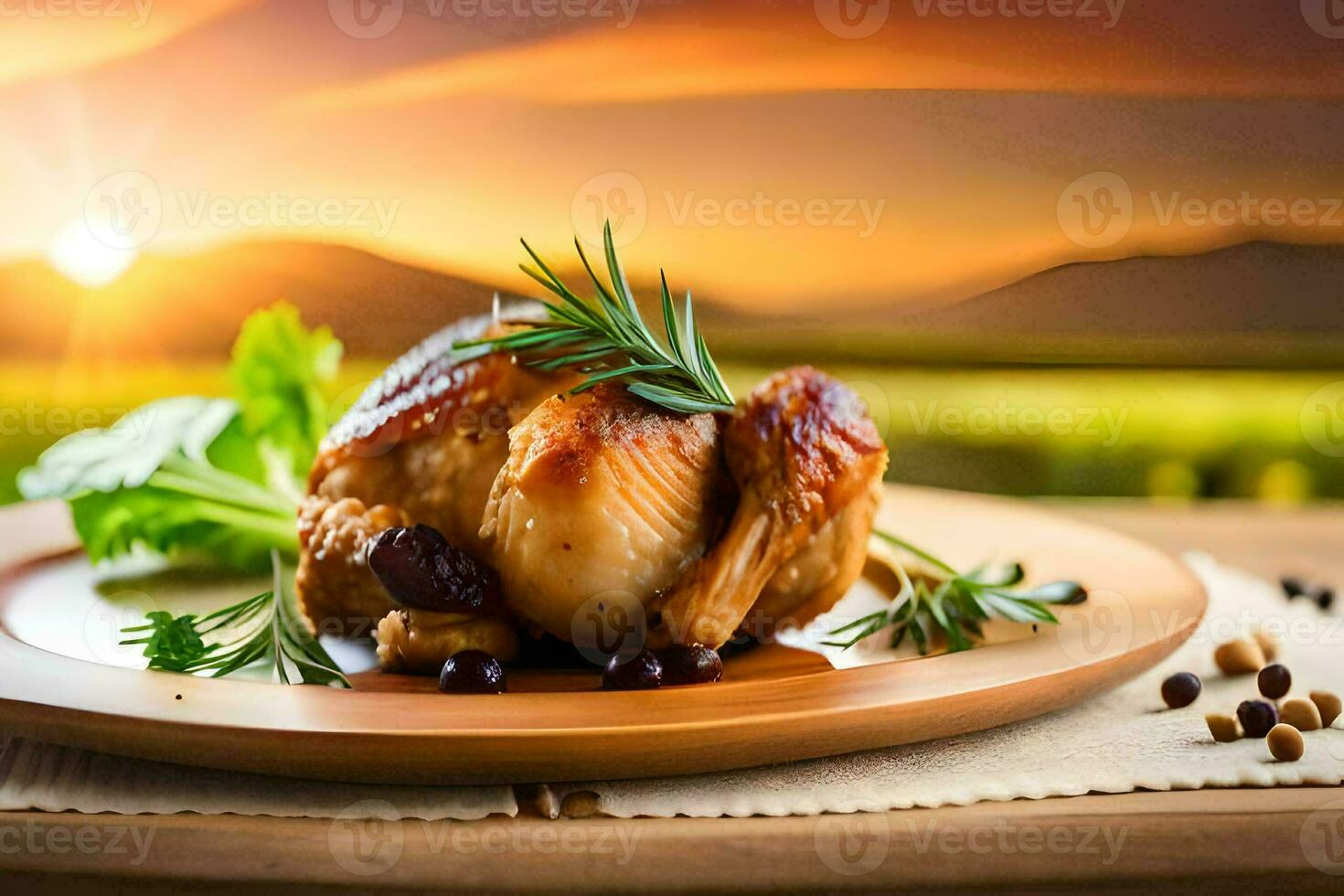 chicken on a plate with herbs and spices. AI-Generated photo