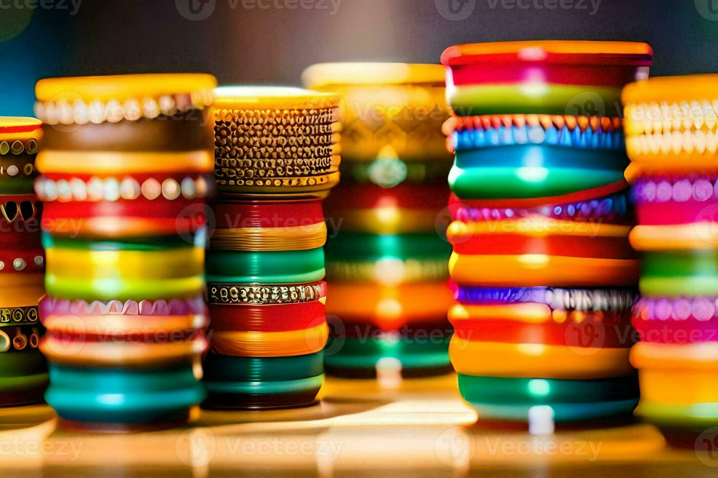 colorful indian bangles on a table. AI-Generated photo