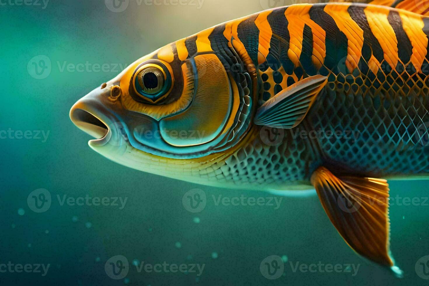 a fish with a black and white striped body. AI-Generated photo