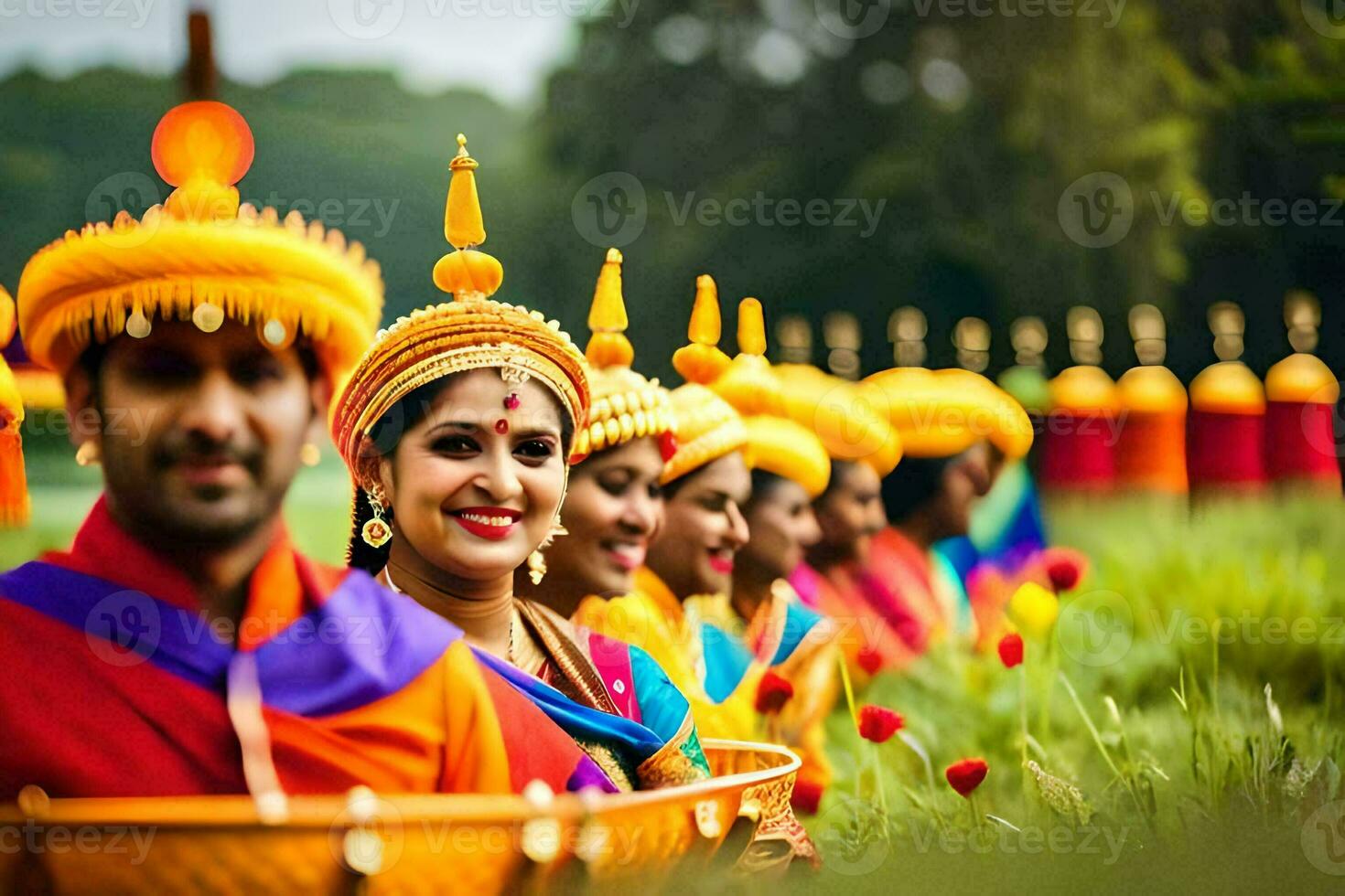 a group of people in colorful costumes. AI-Generated photo