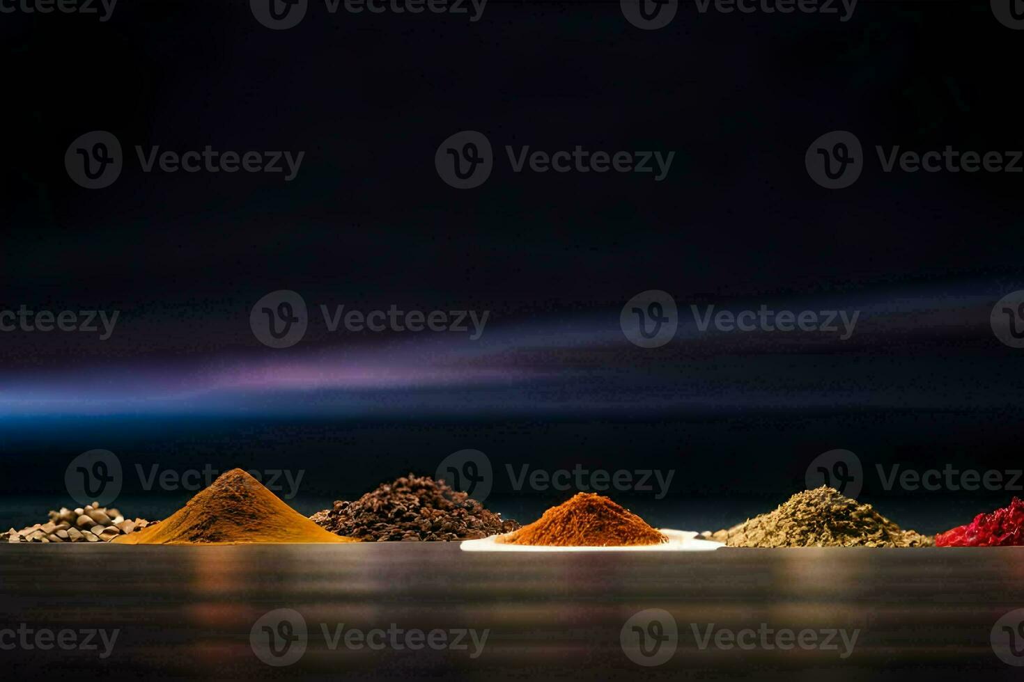a row of spices on a table. AI-Generated photo
