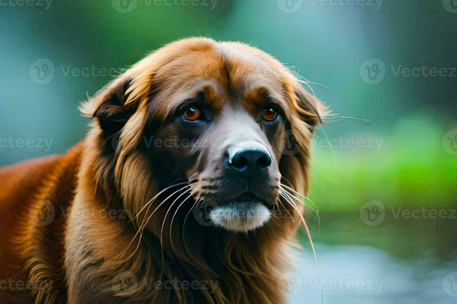 a brown dog with a long face looking at the camera. AI-Generated photo