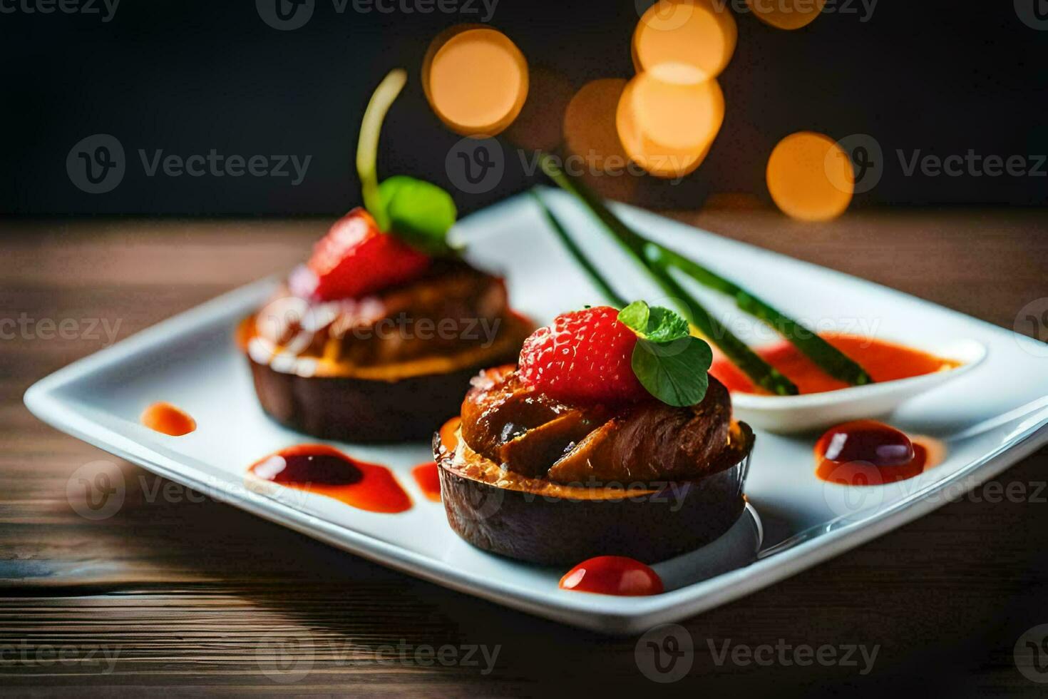 two small desserts on a white plate. AI-Generated photo