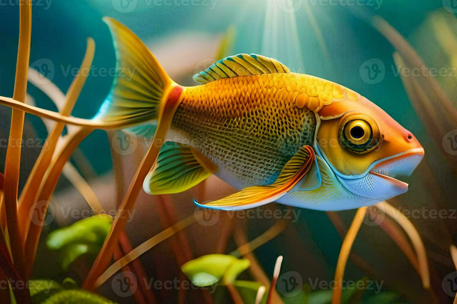 fish in the water with grass and plants. AI-Generated photo