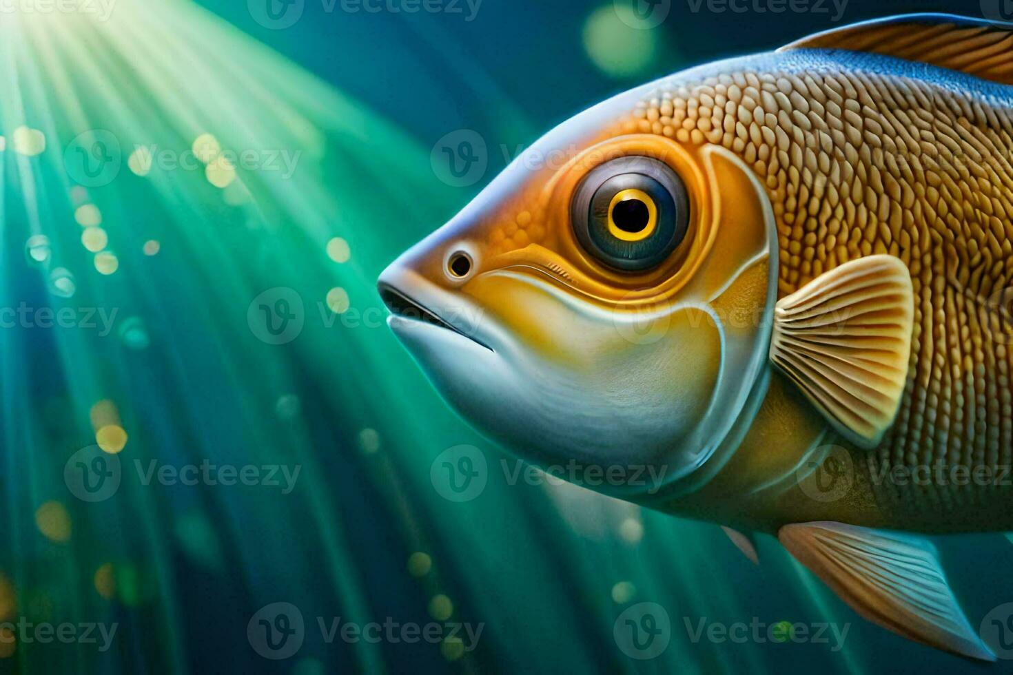 fish in the ocean with bright light. AI-Generated photo