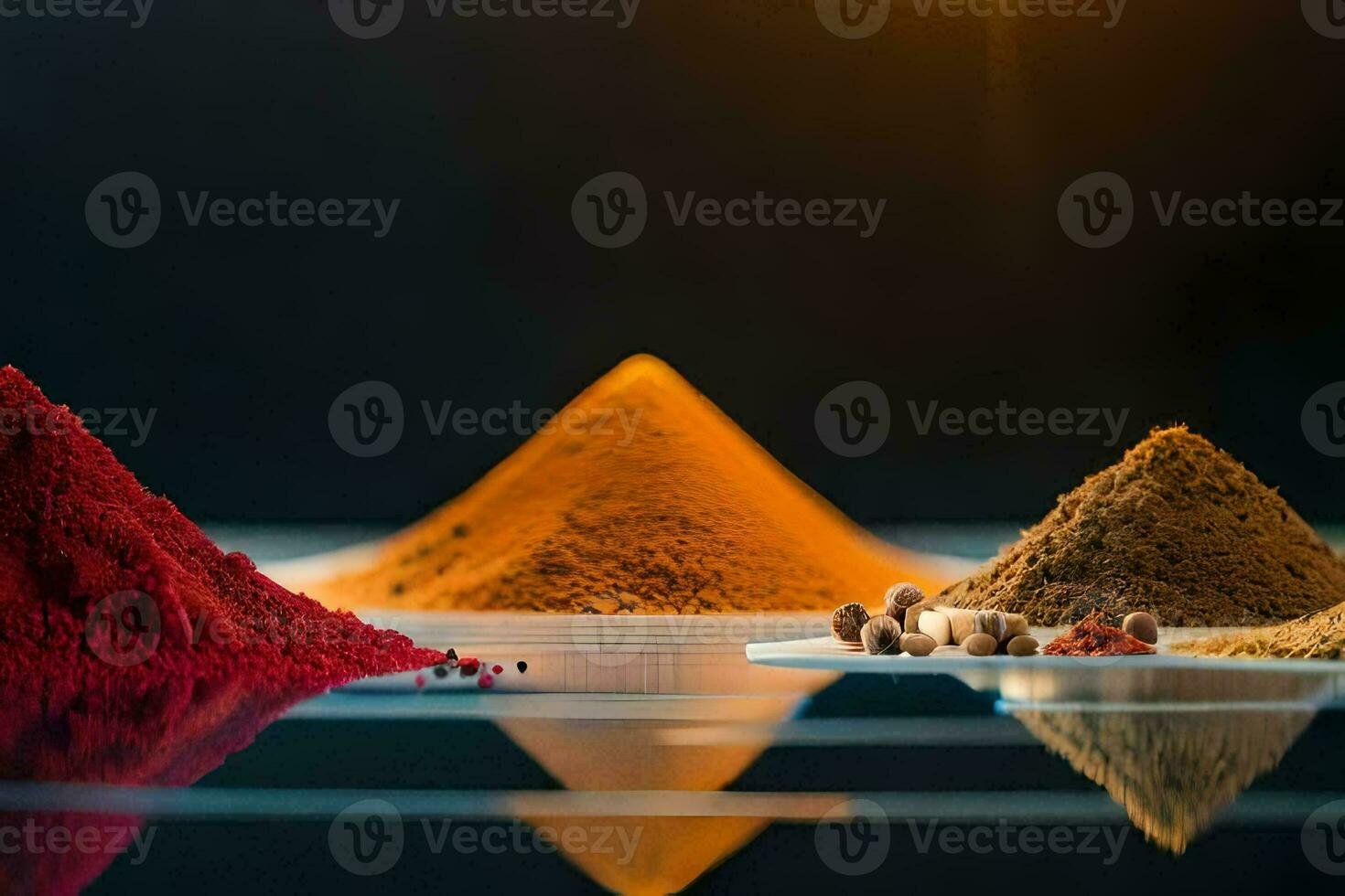 a variety of spices are arranged on a table. AI-Generated photo