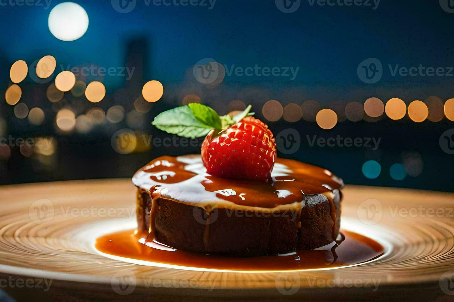 a dessert with strawberries and chocolate on a plate. AI-Generated photo