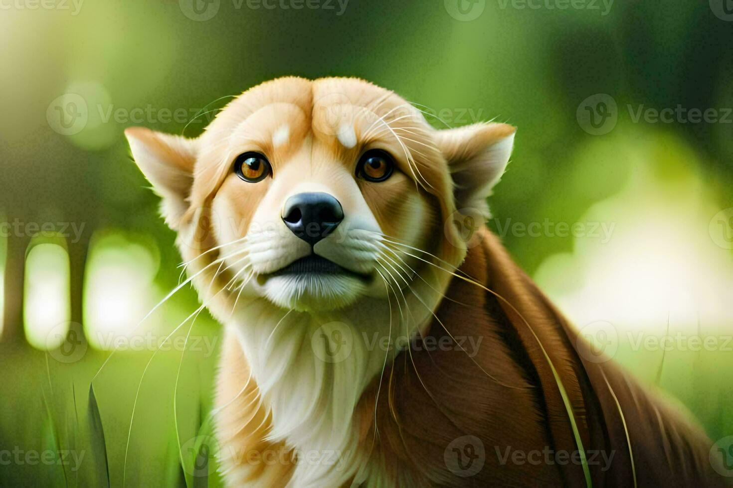a dog is standing in the grass with a green background. AI-Generated photo