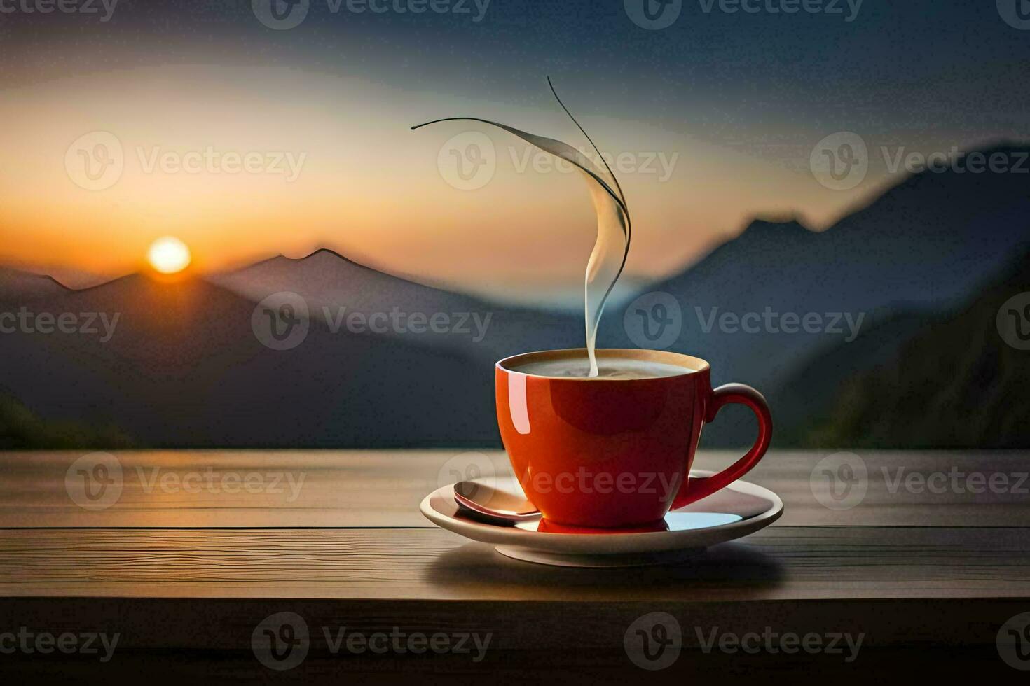 coffee, the sun, mountains, sunrise, sunrise, the mountains, sunrise, the mountains. AI-Generated photo