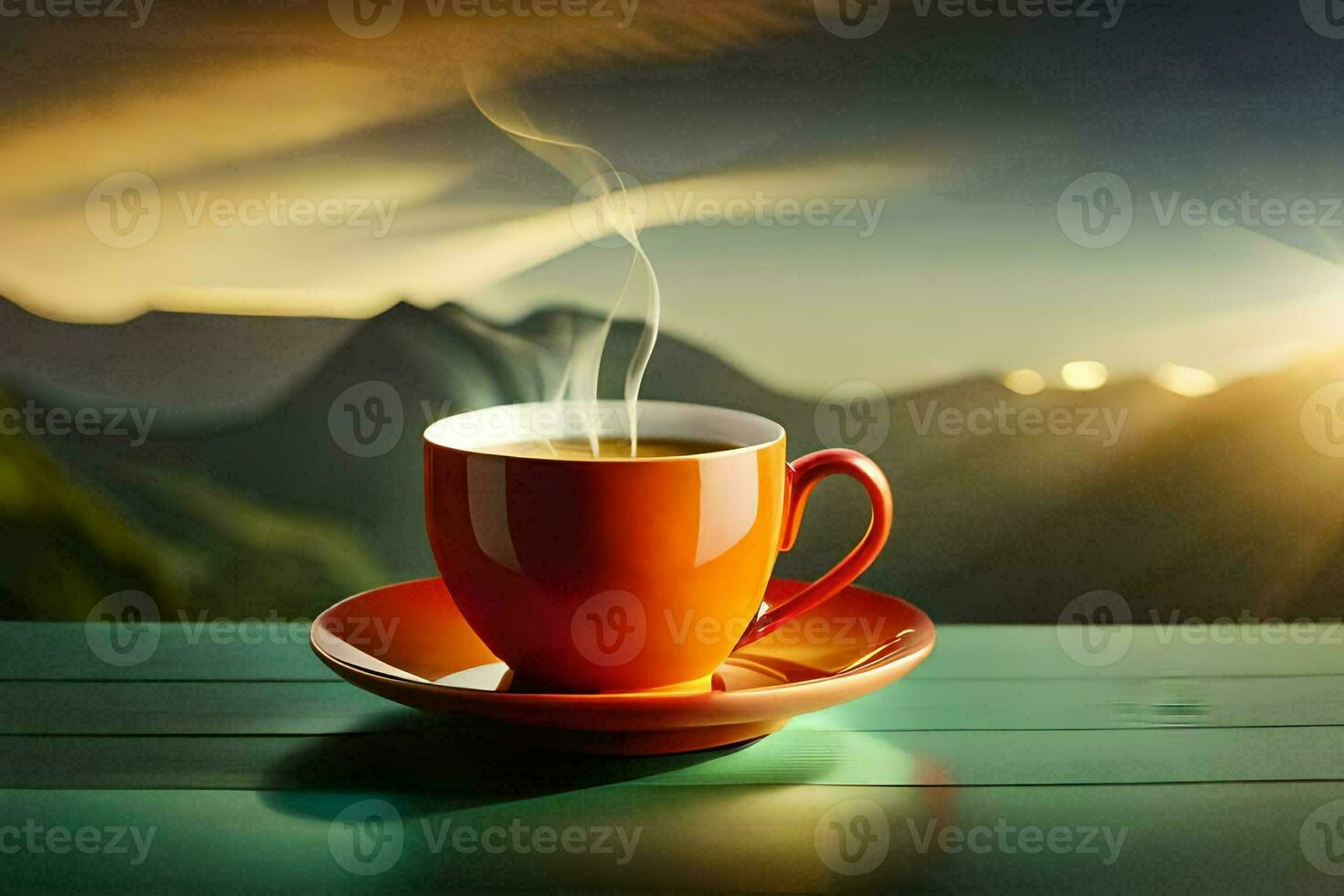 coffee, the sun, mountains, sunrise, the sky, hd wallpaper. AI-Generated photo