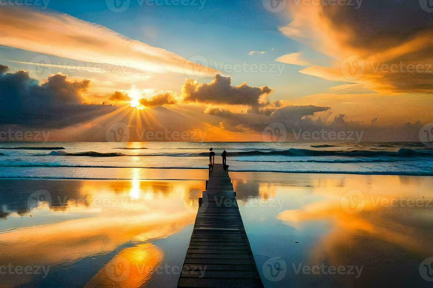 the sun rises over the ocean and the sky is reflected in the water. AI-Generated photo