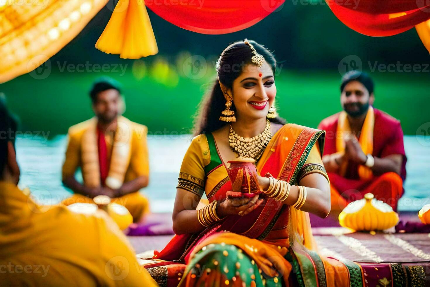 a bride in a traditional indian sari. AI-Generated photo