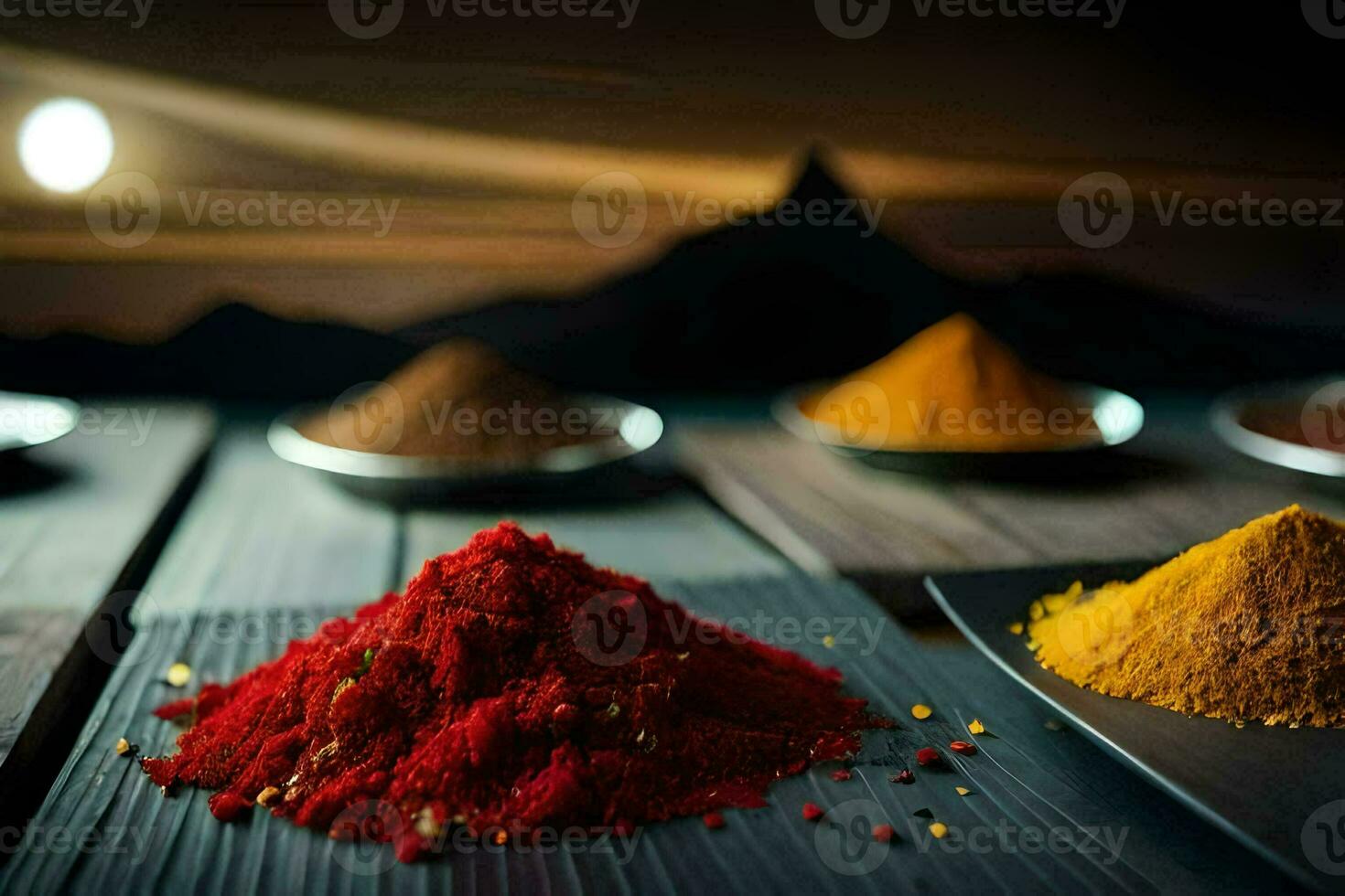 spices in bowls on a table. AI-Generated photo