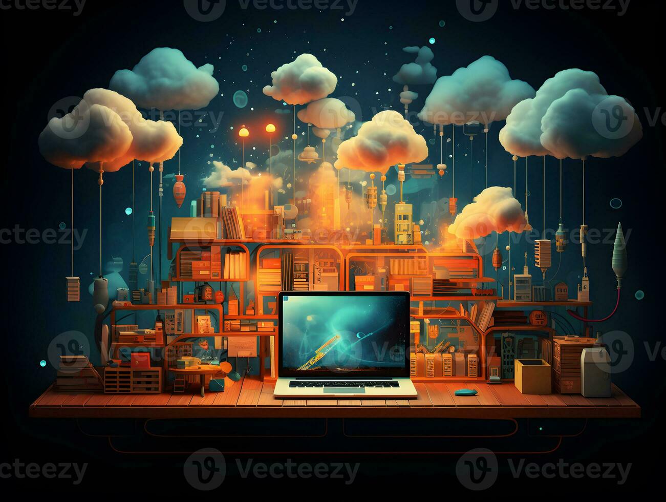 Cloud data storage, database, cloud computing concept. photo