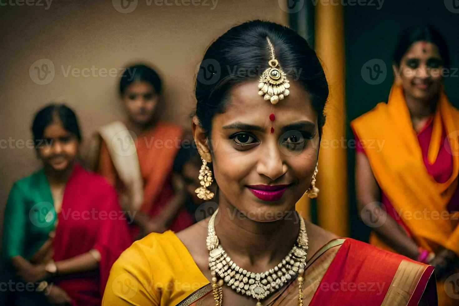 a woman in a sari poses for the camera. AI-Generated photo