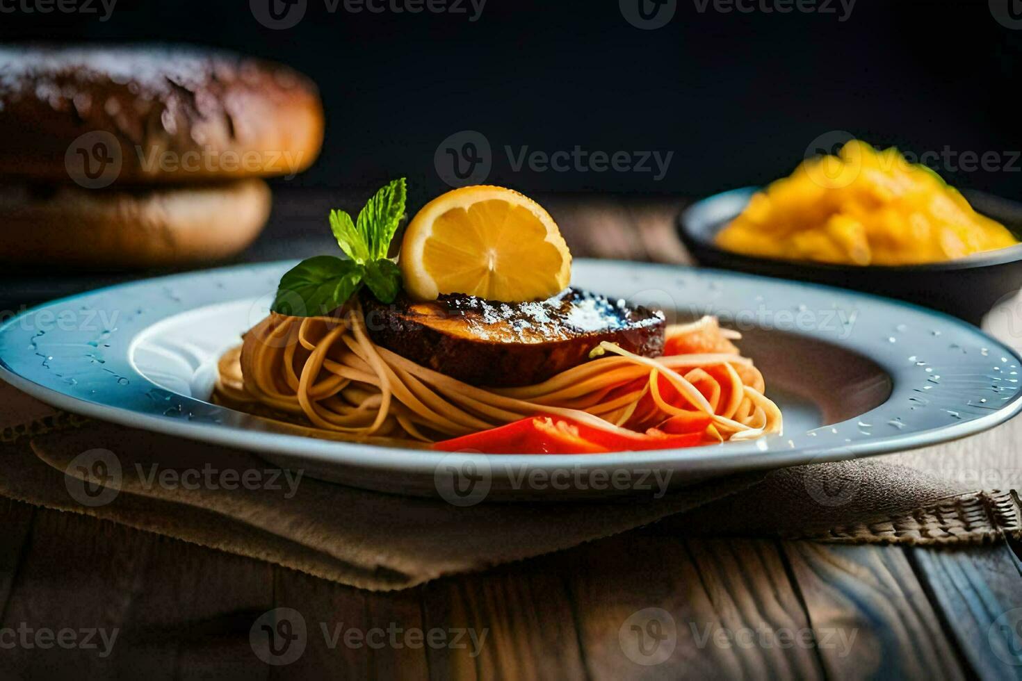 the food is served on a plate with a knife and fork. AI-Generated photo