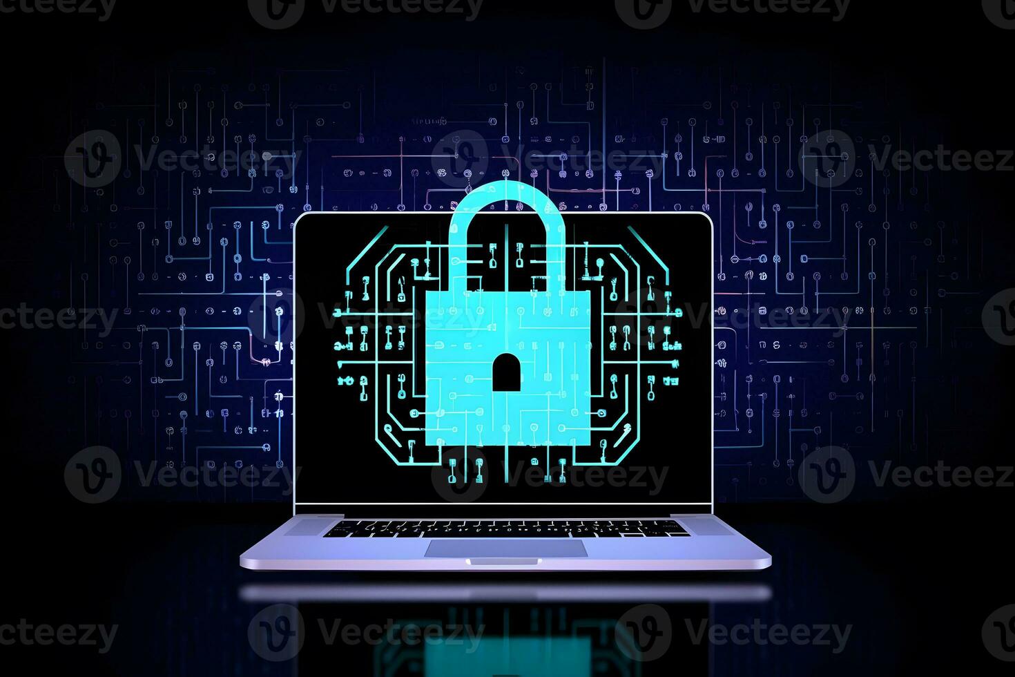 Lock with key hole in the screen of laptop. Data security, cybersecurity, cyber defense,etc. photo