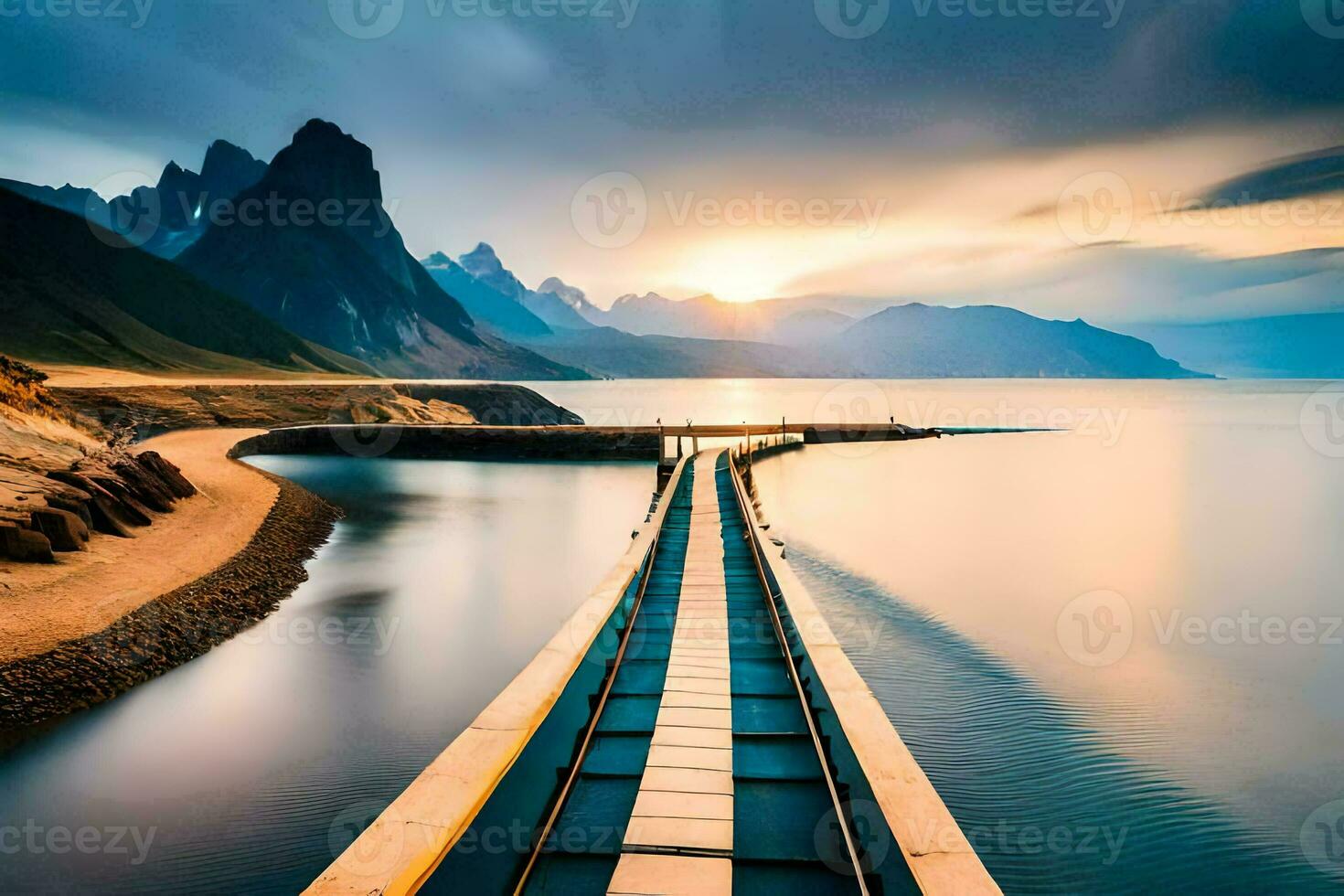 a long exposure photo of a bridge over water. AI-Generated