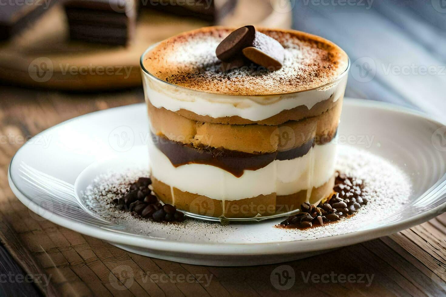 a dessert with chocolate and coffee on top. AI-Generated photo