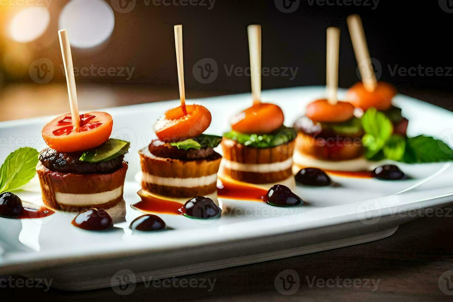 small appetizers on a white plate. AI-Generated photo