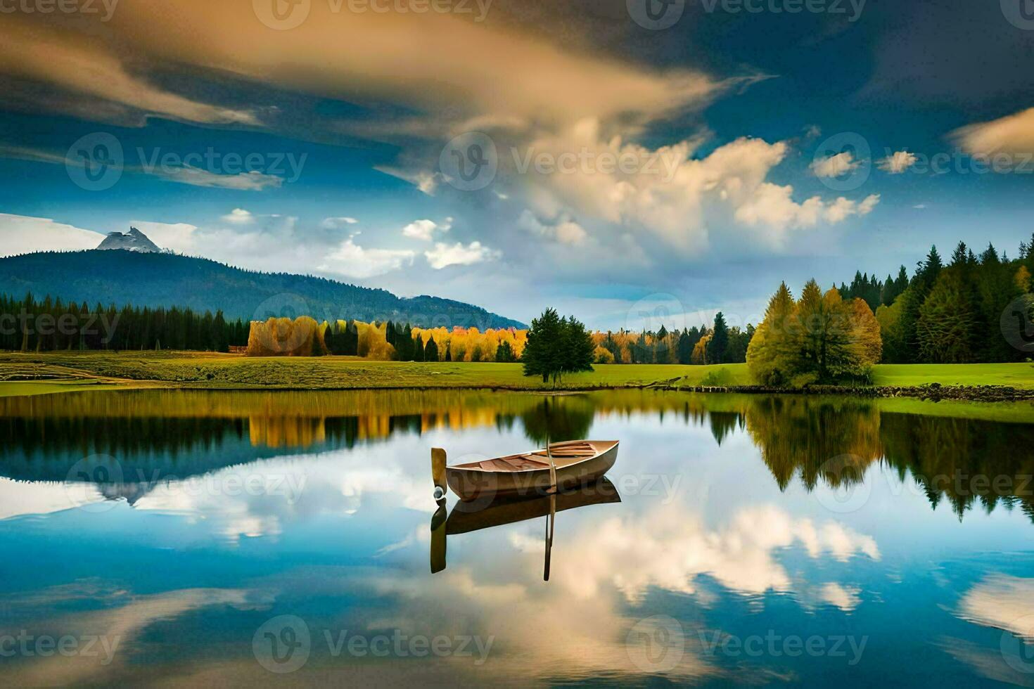 the boat on the lake. AI-Generated photo