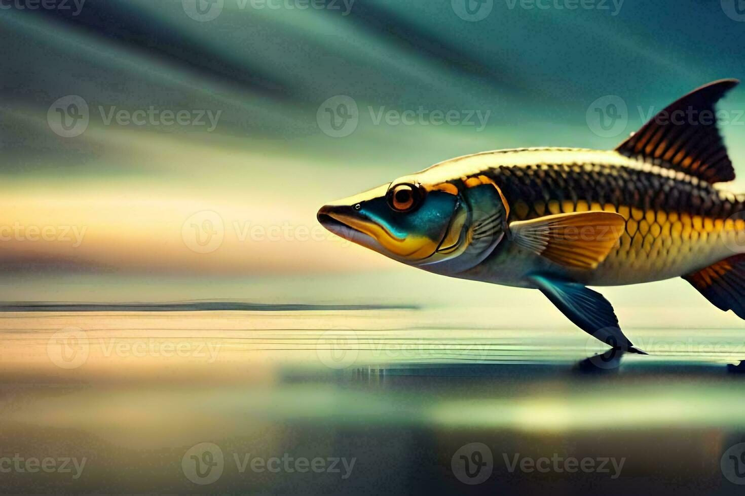 a fish is floating in the water. AI-Generated photo
