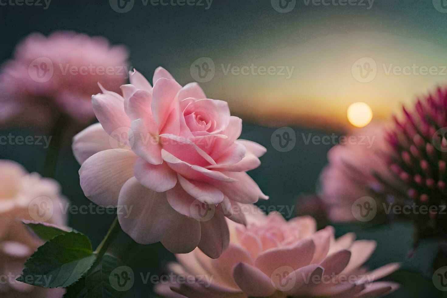 photo wallpaper the sky, flowers, the sun, the flowers, the sunset, the flowers,. AI-Generated