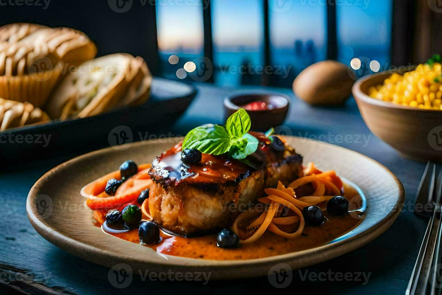 a plate of food with meat and vegetables on it. AI-Generated photo