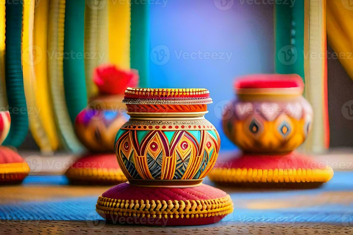 colorful vases with colorful designs on them. AI-Generated photo