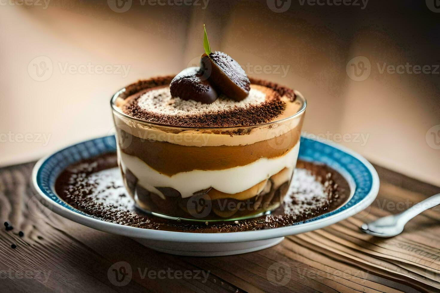 a dessert with chocolate and cream on a plate. AI-Generated photo