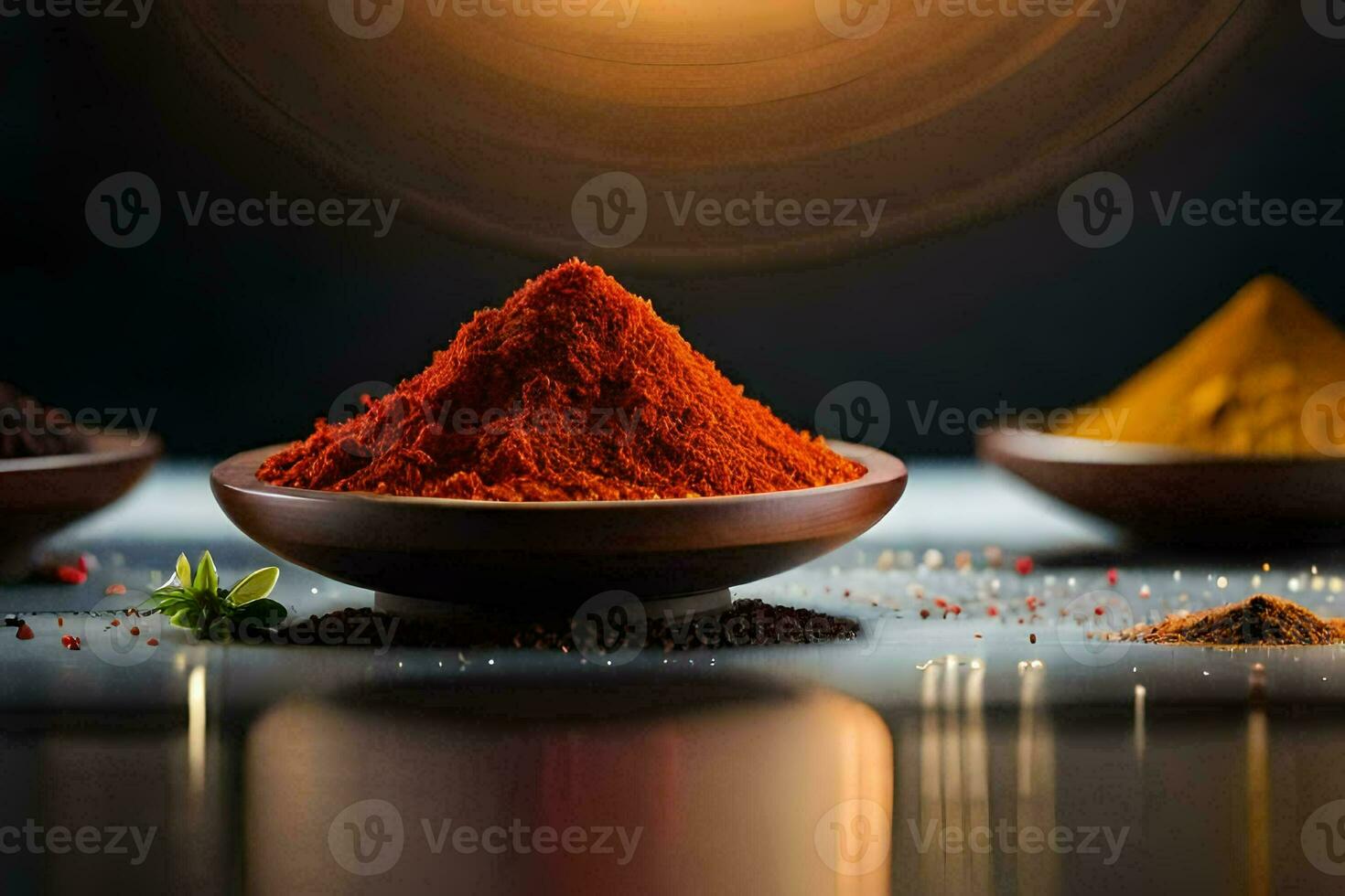 a bowl of spices on a table. AI-Generated photo