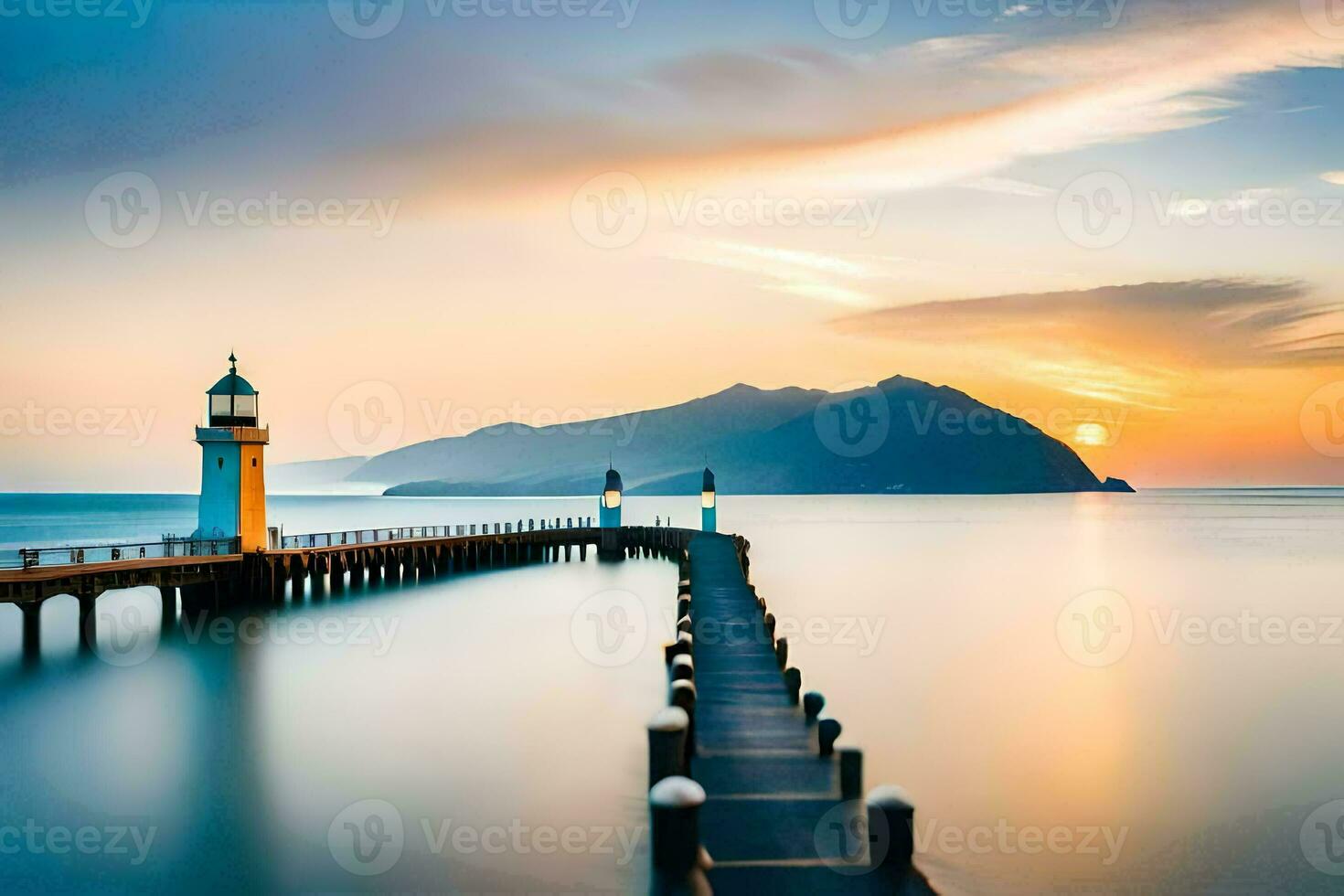 a long exposure photograph of a lighthouse in the ocean. AI-Generated photo