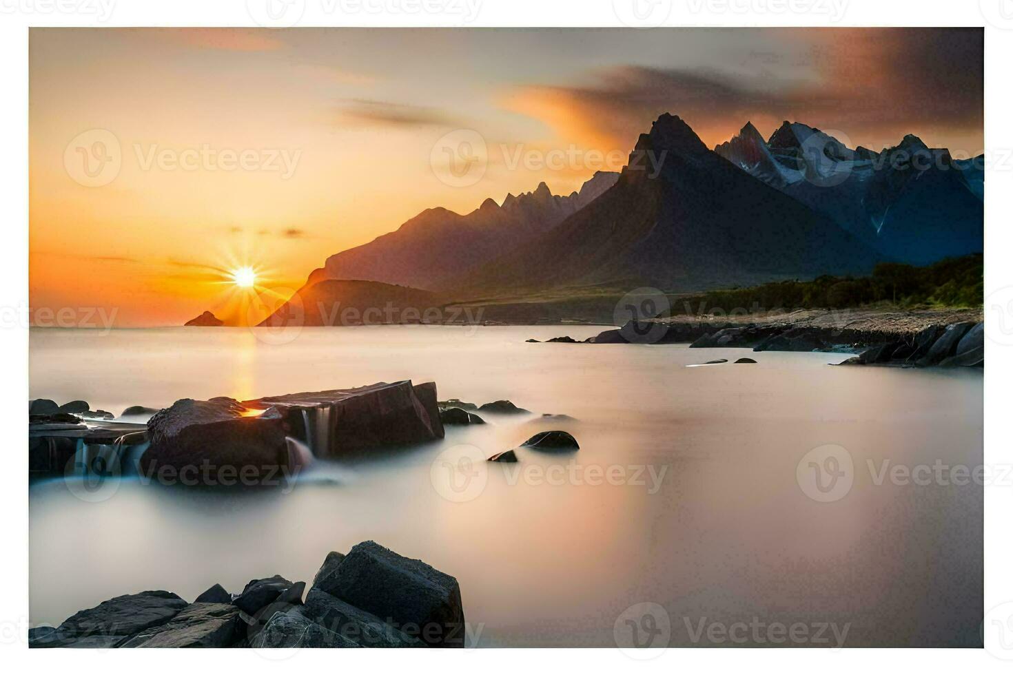 sunset over the mountains in norway. AI-Generated photo
