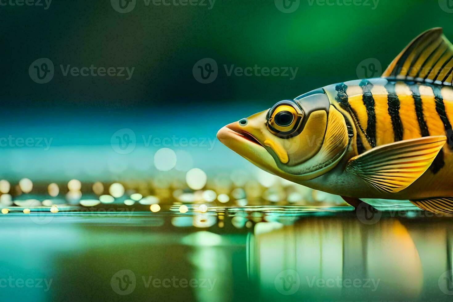 a fish with a striped body and yellow stripes. AI-Generated photo