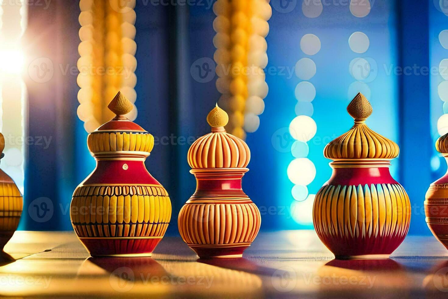 colorful ceramic vases on a table. AI-Generated photo