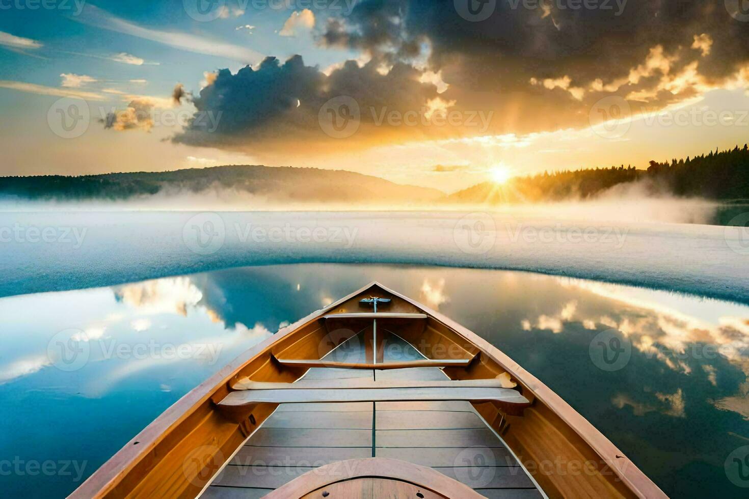 a boat on the water at sunset. AI-Generated photo