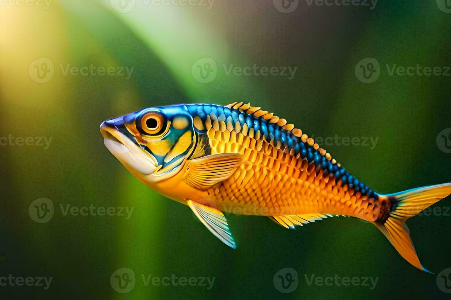 a fish with bright blue and yellow colors. AI-Generated photo
