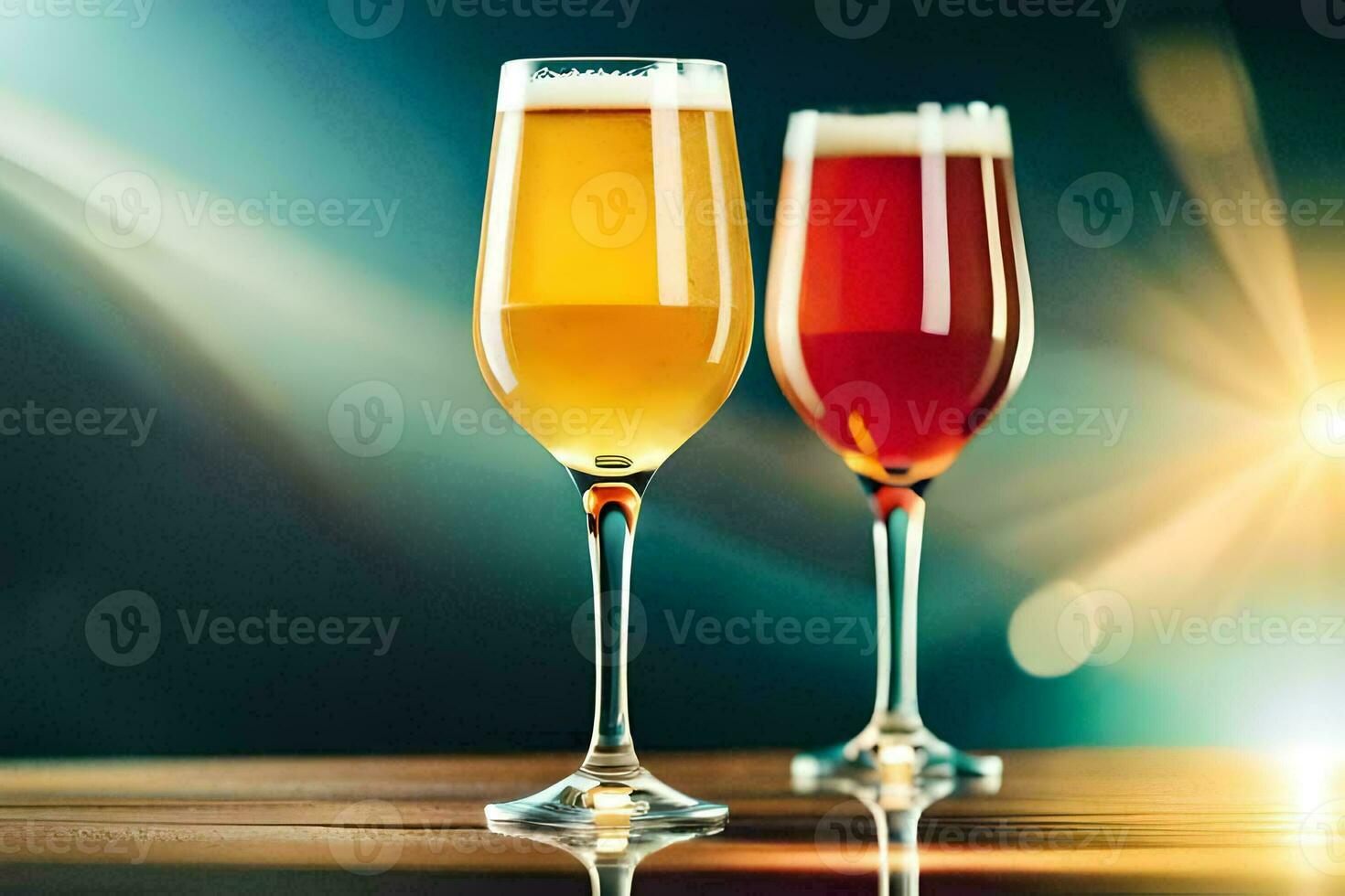 two glasses of beer on a table. AI-Generated photo